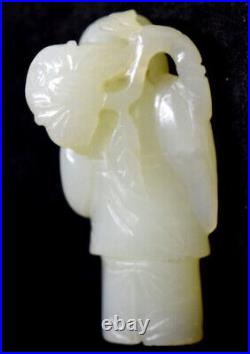 Antique Chinese Man Hand Carved Celadon Jade Figurine