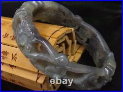 Antique Chinese Nephrite Celadon-HETIAN-JADE Hollow RIYI Bracelet Qing dynasty