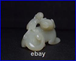 Antique Chinese Nephrite Celadon-HETIAN-Jade Statues pendants 2-dog QING DY