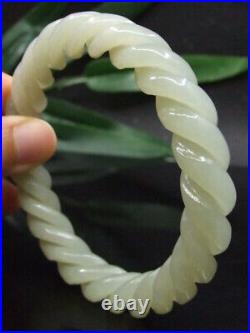 Antique Chinese Nephrite Celadon-Hetian jade Twisted wire bracelet Qing dynasty
