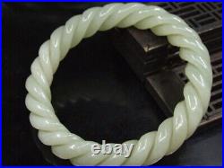 Antique Chinese Nephrite Celadon-Hetian jade Twisted wire bracelet Qing dynasty
