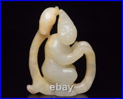 Antique Chinese Nephrite Celadon Hetian natural OLD Jade statue man Qing Dy