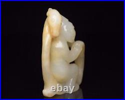 Antique Chinese Nephrite Celadon Hetian natural OLD Jade statue man Qing Dy