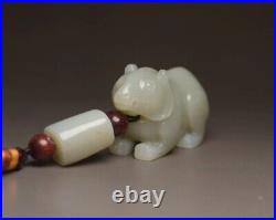 Antique Chinese Nephrite Celadon-Natural HETIAN-old JADE Statue DOG QING DY