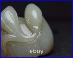 Antique Chinese Nephrite Celadon Natural Hetian OLD Jade statue bird Qing Dy