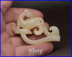 Antique Chinese Nephrite Celadon Natural Hetian OLD Jade statue phoenix Qi Dy