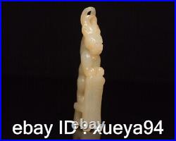 Antique Chinese Nephrite Celadon hetian old Jade dragon bench Statues pendants