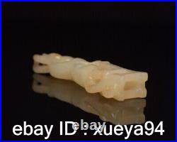 Antique Chinese Nephrite Celadon hetian old Jade dragon bench Statues pendants