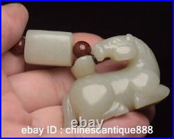 Antique Chinese Nephrite Celadon-hetian-old jade handcarved horse Statue pendant