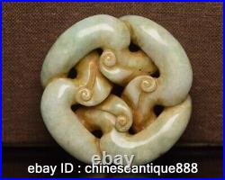 Antique Chinese Nephrite Celadon hetian old jade many dragon pendant
