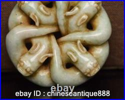 Antique Chinese Nephrite Celadon hetian old jade many dragon pendant