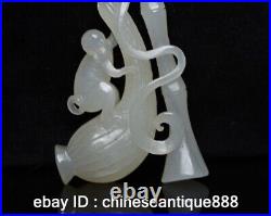 Antique Chinese Nephrite Celadon hetian old jade monkey bamboo Statues