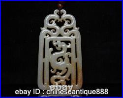 Antique Chinese Nephrite Celadon-natural hetian Jade dragon phoenix statues