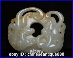 Antique Chinese Nephrite Celadon-natural hetian Jade two dragon pendant