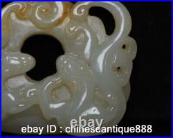 Antique Chinese Nephrite Celadon-natural hetian Jade two dragon pendant