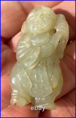 Antique Chinese pale celadon jade boy China, early Qing dynasty, 18 century