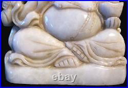 Antique Superbly Carved Chinese Celadon Hardstone Laughing Buddha Figure Hotei