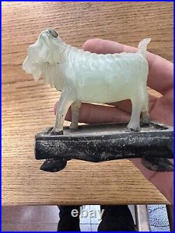 Antique chinese Pale Celadon jade goat carved statue