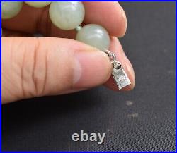 Art Deco Chinese Sterling Silver Dragon Bead Serpentine Celadon Jade Necklace