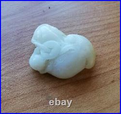 Celadon White Jade Chinese Antique Qing Dinasty Carved Figure Sculpture Amulet