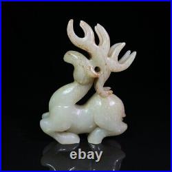 Certified Natural Chinese Nephrite Celadon Hetian Old Jade Elk Ornaments Retro