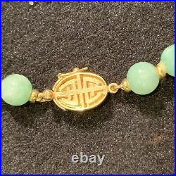 Chinese 14k Jade Bead Necklace 66cm, A strand of 8.5mm celadon jade. Wt. 63g