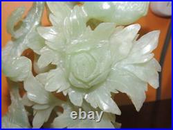 Chinese 8.5 Pheasant Bird Tree Quartz Jade Jadeite Nephrite celadon carved VINT