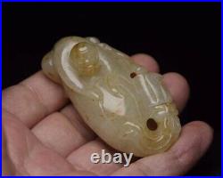 Chinese Antique Celadon Nephrite Hetian-OLD Jade STATUE pendants monkey Qing dy