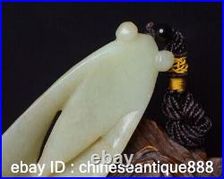 Chinese Antique Celadon Nephrite Hetian old Jade handcarve Cicada statue pendant