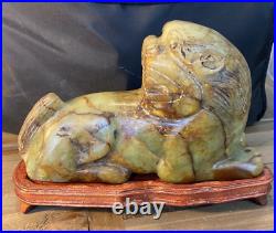 Chinese Celadon And Russet Jade Carving Of A Qilin / Lion / Foo Dog 9l X 5.5 T
