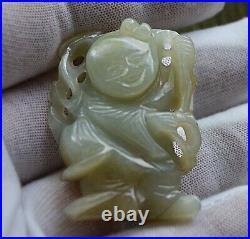 Chinese Celadon Opaque JADEITE Immortal FIGURINE Statuette AMULET