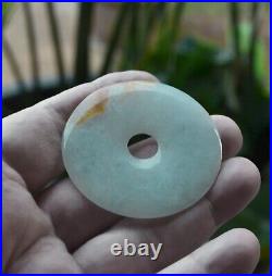Chinese Export LG Celadon w Reddish Streak Jade JADEITE Pi Bi Donut PENDANT Disc