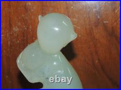 Chinese Jade 4.5 Monkey w Peach Jadeite Nephrite celadon finely carved VINTAGE