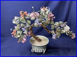 Chinese Republic Jade Glass & Hardstone Flower Bonsai Tree with Celadon Pot
