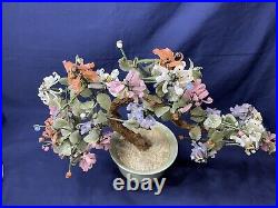 Chinese Republic Jade Glass & Hardstone Flower Bonsai Tree with Celadon Pot