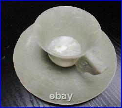 Chinese Translucent Celadon Whit And Green Jade Cup And Saucer