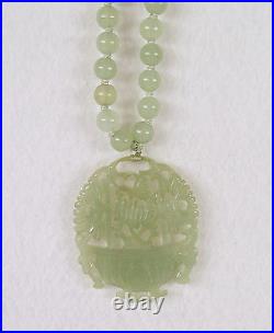 Chinese Vintage Translucent Celadon Jade Pendant Necklace Hand Carved