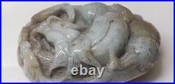 Chinese White Nephrite Celadon Jade Dragon Carved Figure