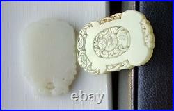 Chinese white and Celadon Jade Carved Pendant Plaque nephrite Hetian marked