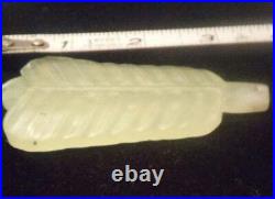 Fine Chinese Celadon Nephrite Jade translucent Leaf Pendant H/ Carv. Even color