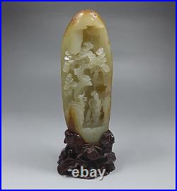 Fine Chinese Hetian Celadon Nephrite Jade Traditional Lady Statue