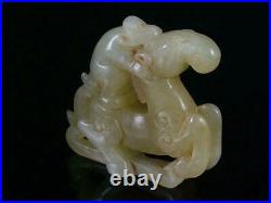Fine Old Chinese Celadon Jade Carved Statue MONKEY RIDDING HORSE 92g