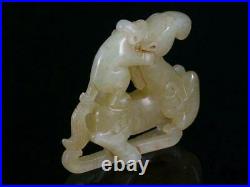 Fine Old Chinese Celadon Jade Carved Statue MONKEY RIDDING HORSE 92g