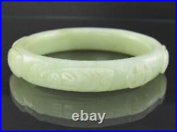 Fine Old Chinese Hand Carved Scholar Celadon Jade Bangle Bracelet
