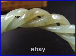 H18607 Antique Chinese Nephrite Celadon-HETIAN-JADE Statue bracelet Twisted wire