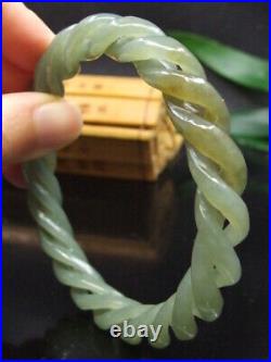 H18607 Antique Chinese Nephrite Celadon-HETIAN-JADE Statue bracelet Twisted wire