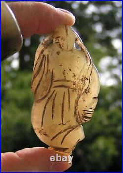 HAntique Chinese Wise Old scholor Carved Celadon Jade pendant statue