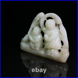 Natural Chinese Nephrite Celadon Hetian Old Jade Immortals Ornaments Retro