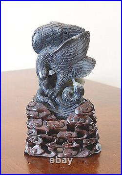 Nice Hand Carved Chinese Celadon Jade Of Eagle and Snake