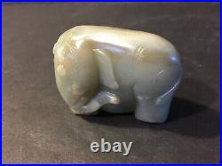 Old Carved Chinese Grayish Celadon Jade Elephant Carvings, 19th Century, 2 1/2